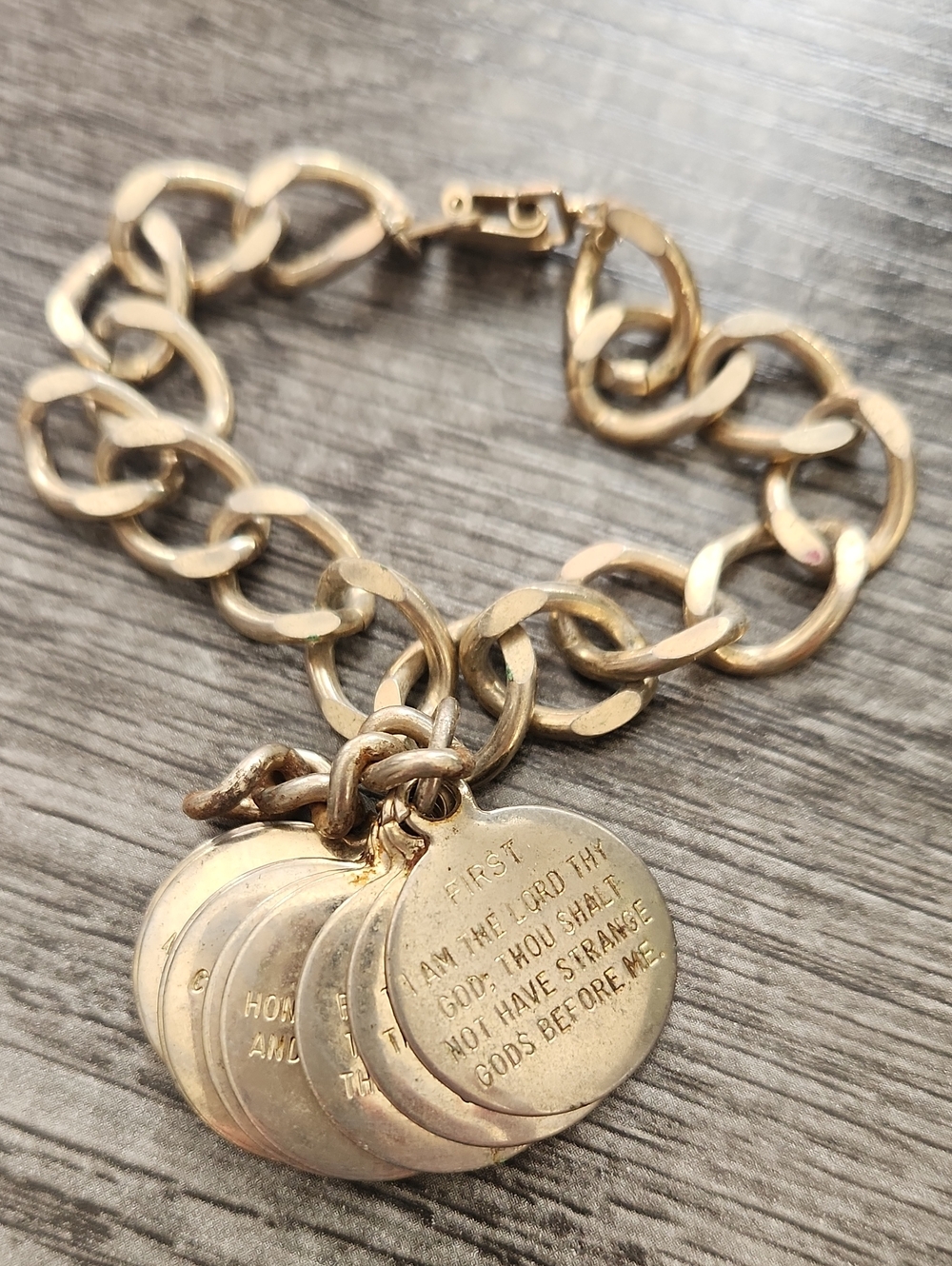 Gold Charm Link Bracelet with Religious Medallion Discs
